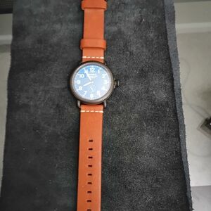 Blue Dial Watch with Tan Leather Strap